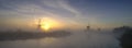 Early morning mist on an autumn morning in the Kinderdijk UNESCO Heritage centre of windmills near Rottterdam, Netherlands Royalty Free Stock Photo