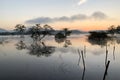 Early morning mist floating over the lake. Steam over the lake slowly floating at dawn time Royalty Free Stock Photo