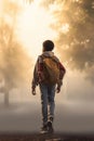 Inclusive childhood. young teen boy going to school. Royalty Free Stock Photo