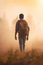 School-aged black child. black teen boy wearing a plaid shirt and backpack. Royalty Free Stock Photo