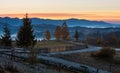 Early morning misty autumn Carpathian mountain village, Ukraine. Royalty Free Stock Photo