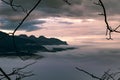 Early morning misty cloudy sunrise swiss alps mountains