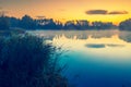 Early morning. Misty dawn over the lake Royalty Free Stock Photo