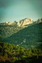 Early morning, misty, light on Dentelles de Montmirail, from distance of two miles Royalty Free Stock Photo