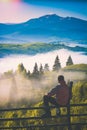 Early morning in a misty valley. Instagram stylisation Royalty Free Stock Photo