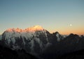 Early morning. mountain peaks. dawn. moon Royalty Free Stock Photo