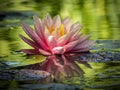 Early morning of pink water lily `Perry`s Orange Sunset` Royalty Free Stock Photo
