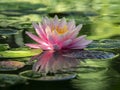 Early morning of pink water lily `Perry`s Orange Sunset`. Royalty Free Stock Photo