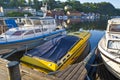 Early morning on quayside in Halden (speedboat) Royalty Free Stock Photo