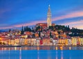 Early Morning in Rovinj. Croatia. Sunrise sky above vintage