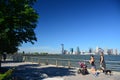 Early morning runners Battery Park City Promenade, NYC Royalty Free Stock Photo