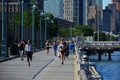 Early morning runners Battery Park City Promenade, NYC Royalty Free Stock Photo