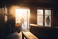 Early Morning Sauna in Snowy Mountain Hostel with Sunlit Windows and Sunrise