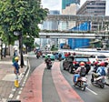 early morning scene on weekdays on a main street in Jakarta