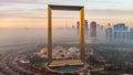 The Dubai Frame in a Foggy Morning