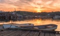 Early morning summer sunrise over calm water in Muscongus Bay, Maine Royalty Free Stock Photo