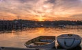 Early morning summer sunrise over calm water in Muscongus Bay, Maine Royalty Free Stock Photo