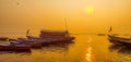 sunrise boat ride onÃÂ the holy Ganges river in Varanasi, India Royalty Free Stock Photo