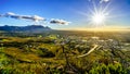 Early morning sun shining over the Western Cape with Cape Town and Table Mountain Royalty Free Stock Photo