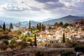 Early morning sunlight above Kato Drys village. Larnaca District Royalty Free Stock Photo