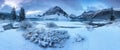 Early morning sunrise at the Bow lake and Crowfoot mountain. Bow Lake is a small lake in western Alberta, Canada. Royalty Free Stock Photo