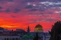 Blood Red Sunrise with Dome of the Rock in Jerusalem, Israel