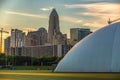 Early morning sunrise over charlotte north carolina and new carolina panthers training facility dome