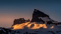 Early morning Sunrise over the famous Black Tusk and the smaller Bishop`s Mitre peak near Whistler Royalty Free Stock Photo