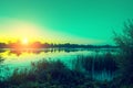 Early in the morning, sunrise over the lake Royalty Free Stock Photo