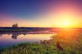 Early in the morning, sunrise over the lake Royalty Free Stock Photo