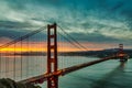 Early morning sunrise over San Francisco behind the Golden Gate Bridge. Royalty Free Stock Photo