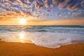 Early morning , sunrise over sea. Golden sands. Royalty Free Stock Photo