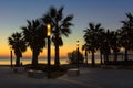 Morning mood on the promenade on the Mediterranean with lanterns.