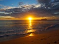 Early Morning Sunrise on Waimanalo Beach over ocean Royalty Free Stock Photo