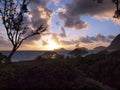 Early Morning Sunrise on Waimanalo Beach over Rabbit Island burs Royalty Free Stock Photo