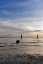 Early morning sunset or sunrise with Vew of volcano Agung mountains of Bali and sea and beach, Bali, Indonesia. Azure beach, rocky Royalty Free Stock Photo