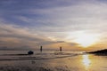 Early morning sunset or sunrise with Vew of volcano Agung mountains of Bali and sea and beach, Bali, Indonesia. Azure beach, rocky Royalty Free Stock Photo