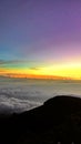 early morning at the top of a high mountain with the sunrise in the background