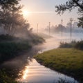 Early morning on the Trinity River with the mist and fog rolling through Dallas Texas made with Generative AI