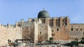 Early morning view of the Al-Aqsa Mosque and excavations near the Western Wall in the Old City of Jerusalem, Israel Royalty Free Stock Photo