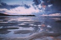 Early morning view of the beach at Polzeath Vintage Retro Filter Royalty Free Stock Photo