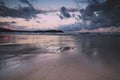 Early morning view of the beach at Polzeath Vintage Retro Filter Royalty Free Stock Photo