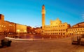 Early morning view of beautiful Campo Square Piazza del Campo in the center of Siena, a medieval town in Tuscany Italy, Royalty Free Stock Photo