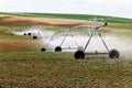 Agricultural sprinkler irrigating an Idaho potato field. Royalty Free Stock Photo