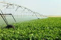 A center pivot agricultural sprinkler system in a farm field Royalty Free Stock Photo