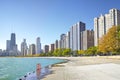 Early morning view of Michigan Lakefront Trail in Chicago. Royalty Free Stock Photo