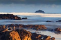Early morning view over the beach at Polzeath Royalty Free Stock Photo