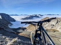 Early morning view from parsenn weissfluhjoch over sea of mist with blue sky, good day for hiking in Swiss Alps