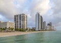 Early morning view to beach with skyscraper in Sunny isles beach Royalty Free Stock Photo