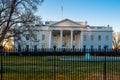 Early morning view of the White House presidential residence and Oval Office in Washington DC with sunrise light on the east side